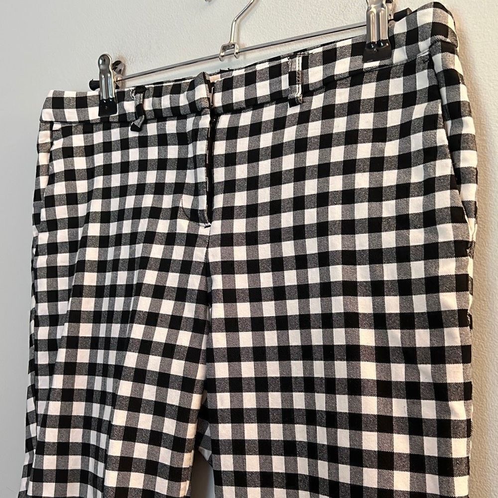 Dalia Women's Black White Gingham Rayon Blend Mid Rise Stretch Ankle Pants - Picture 2 of 6